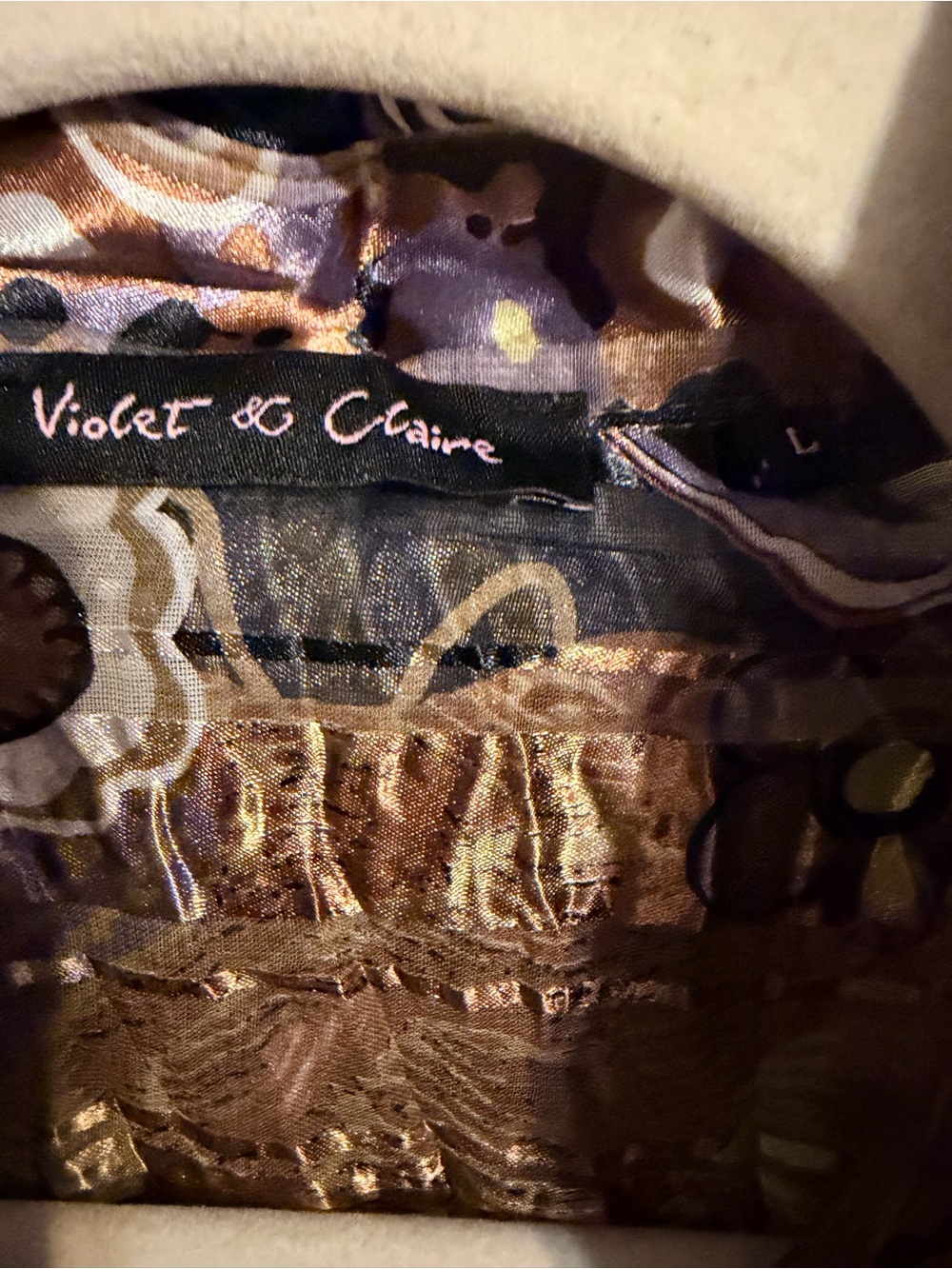 Metallic Abstract Sheer Button Up Blouse Y2K Artsy Euro Chic Top L - Picture 5 of 11